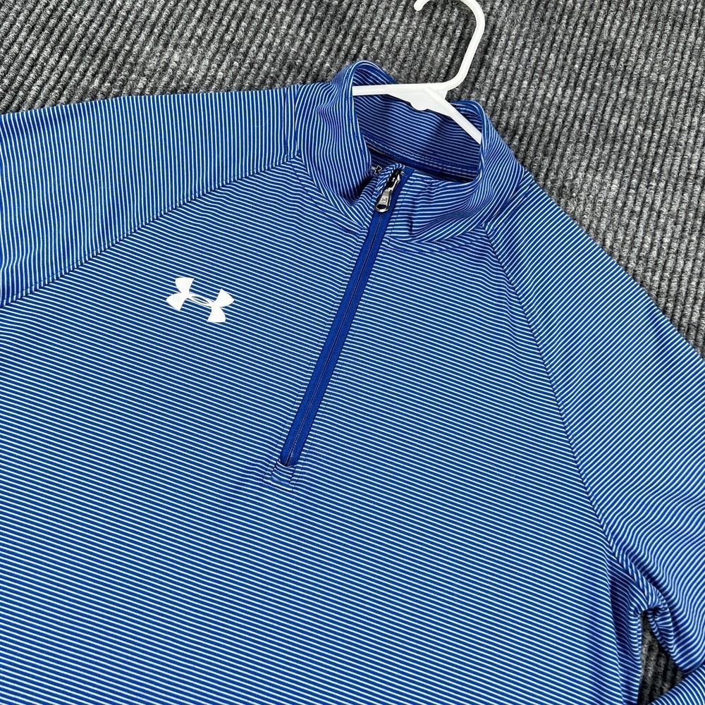 Under Armour Pullover Shirt Mens Small Blue Striped Long Sleeve Heat‎ Gear 1/4